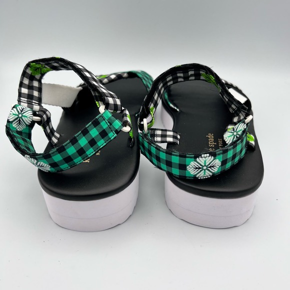 Kate Spade Dotty Gingham Platform Sandals Womens size 7B Black Green Floral EUC - Picture 5 of 10